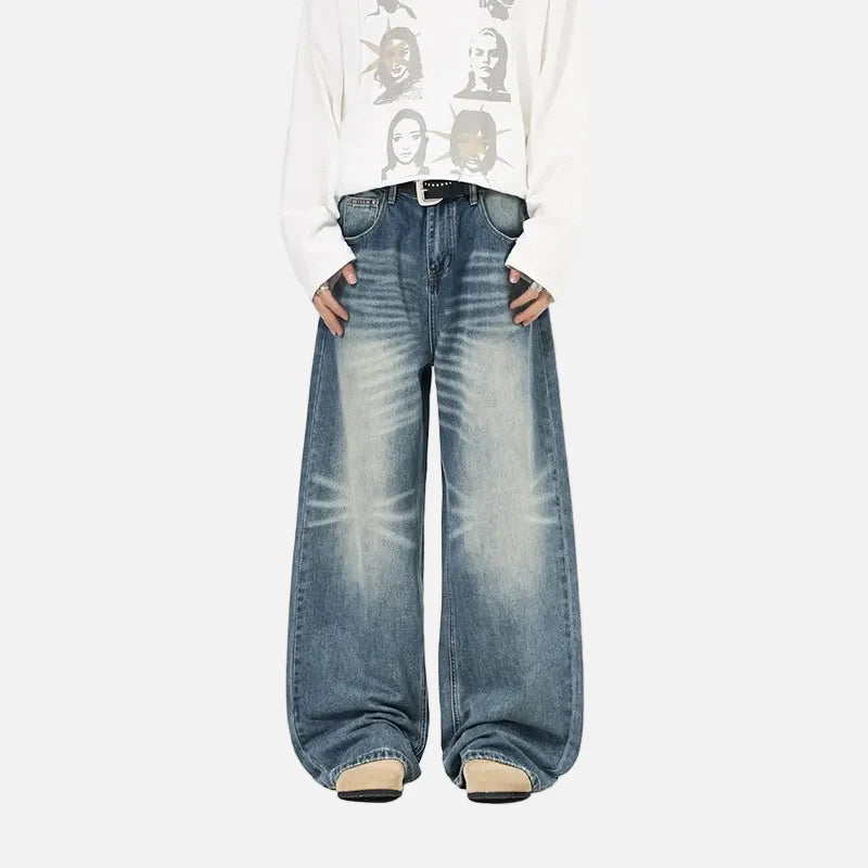 Elevated Cracked Rinse Easy Cut Bell Leg Denim