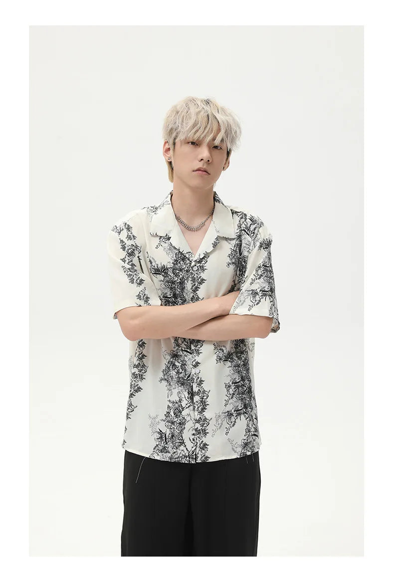 Floral Cuban Collar Retro Casual Top