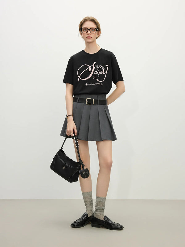 Women Versatile Back-In-Time Laid-Back Round Neck Alphabet T-Shirt