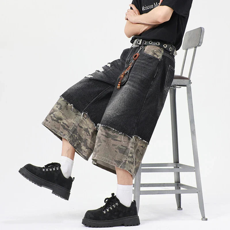 Modern Woodland Printed Relaxed Cropped Denim Shorts