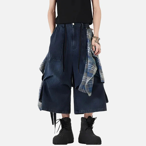 Customizable Checkered Hem Cropped Denim Shorts