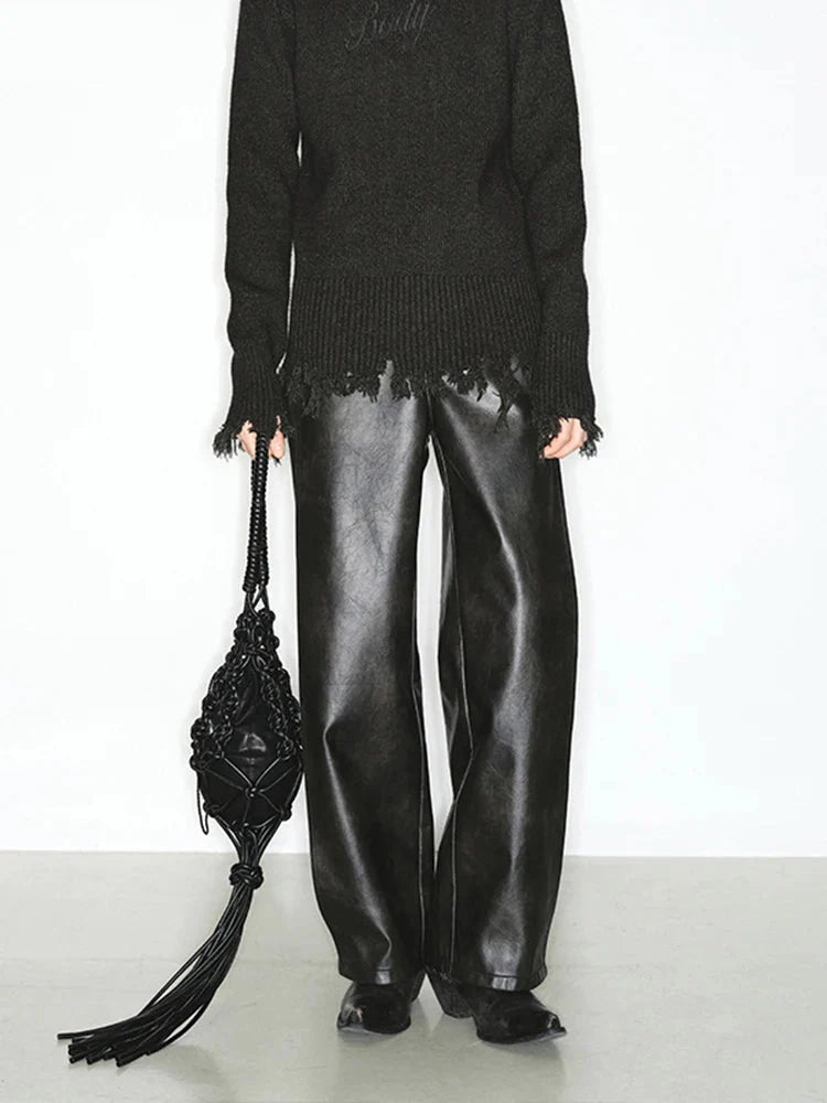 Luxe Black Long Leather Trousers