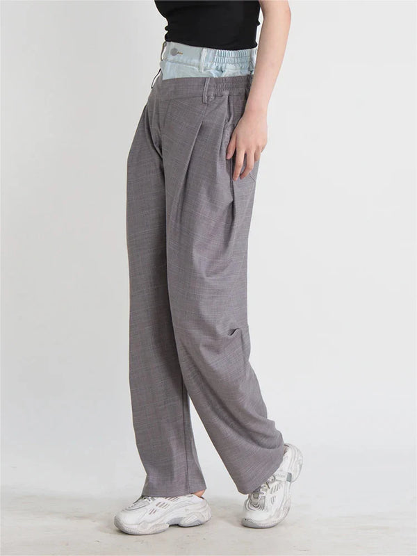 Double Grid High-Rise Trousers