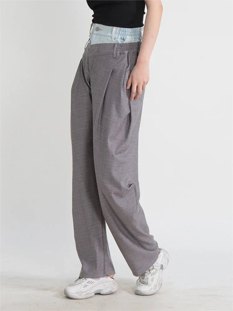 Double Grid High-Rise Trousers