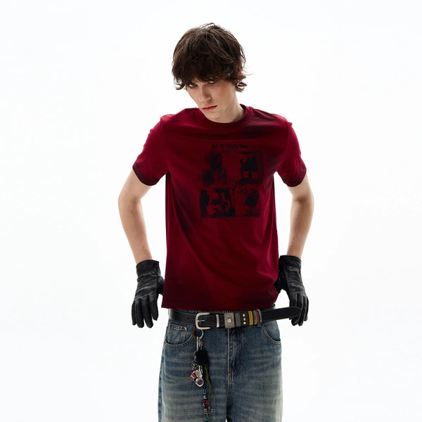 Plush Back-In-Time Red Short Sleeve Retro-Faded T-Shirt