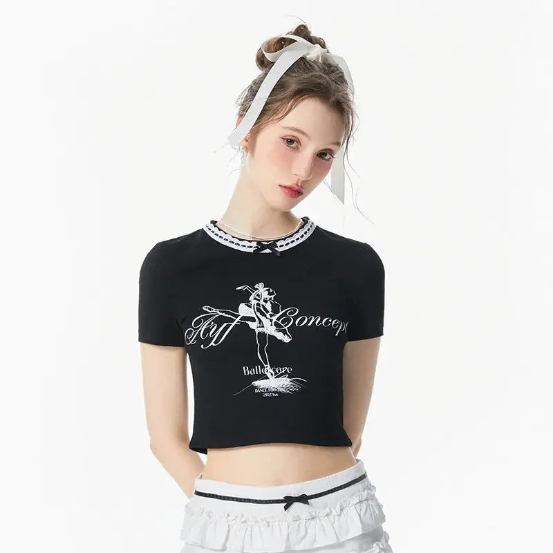 Time-Worn Freedom-State Letter Print Midriff T-Shirt