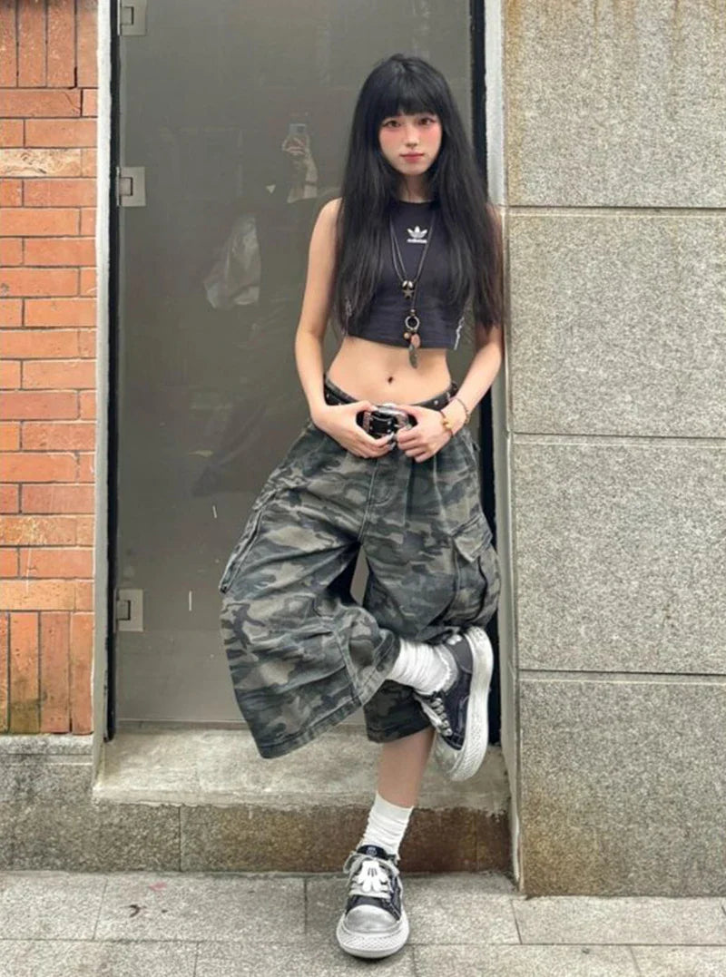 Metro Heritage camouflage high cargo Denim Shorts