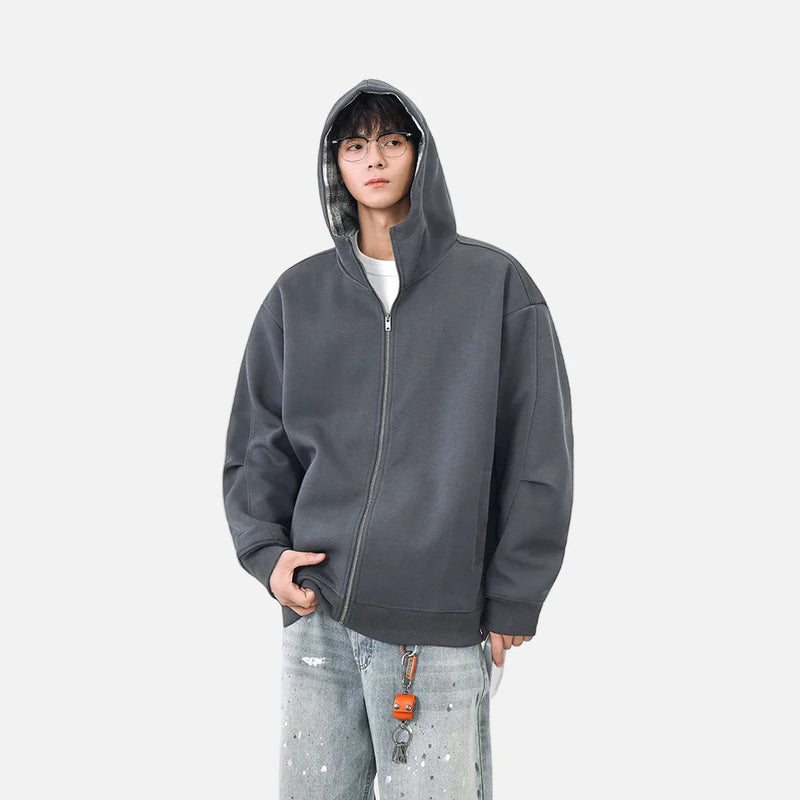 Check Print Relaxed Zip Hoodie