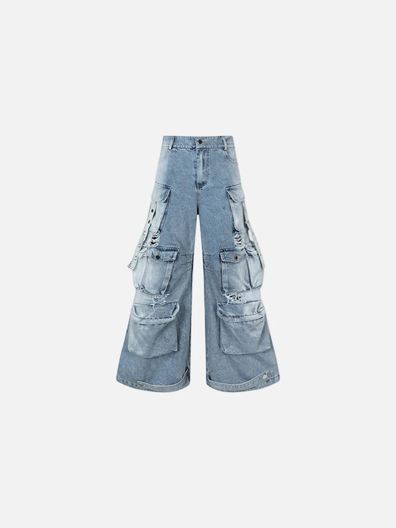 Wild Print Low Rise Faded Utility Denim