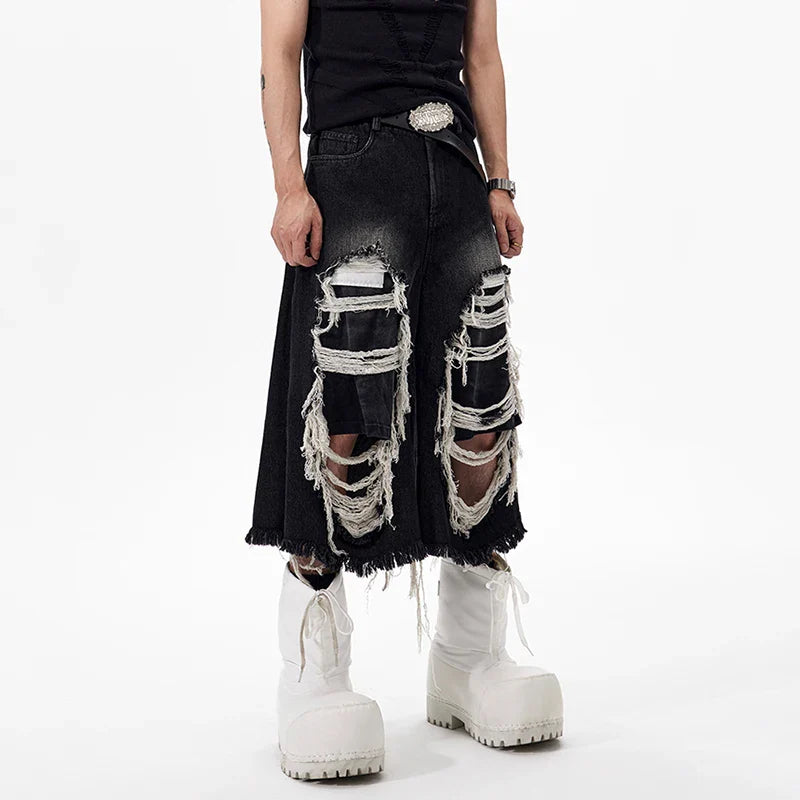 Heritage Western Style Worn Out Denim Shorts
