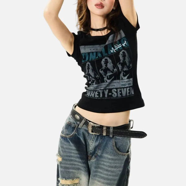 Women Throwback Slim Fit Black T-Shirt