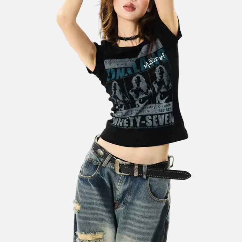 Women Throwback Slim Fit Black T-Shirt