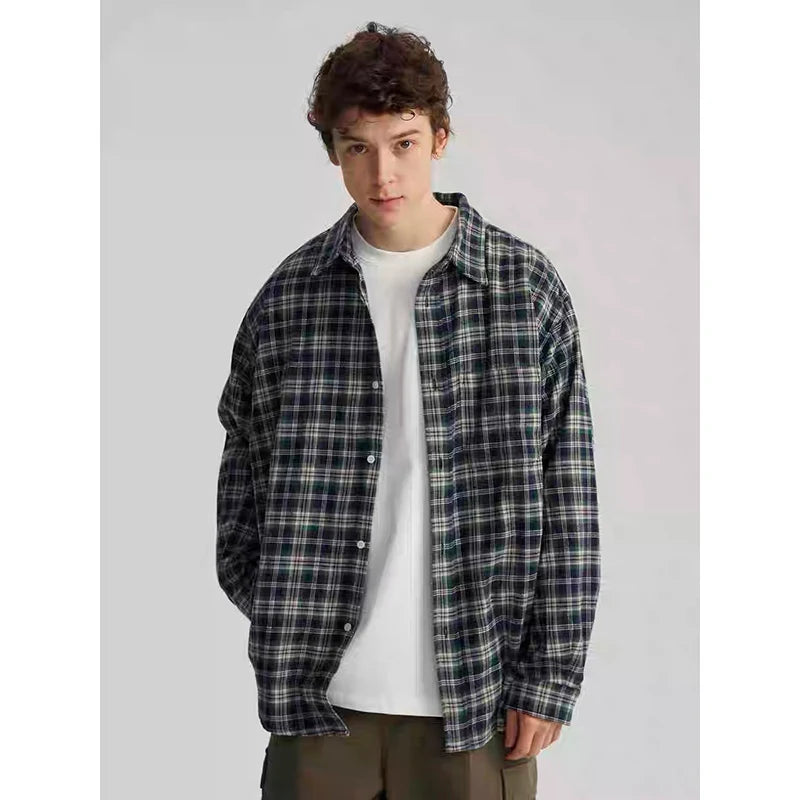 Vintage Oversize Ekose Gömlek, önden görünüm — Navra Wear