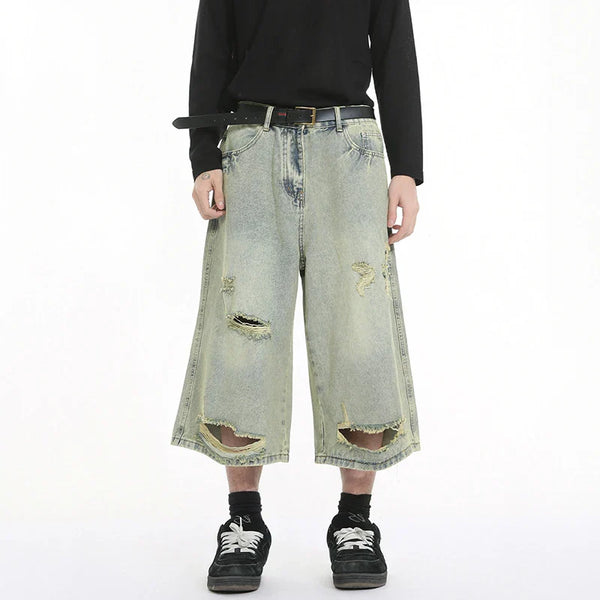 Faded Straight Fit Cropped Denim Shorts