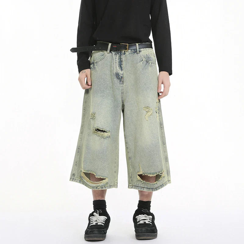 Faded Straight Fit Cropped Denim Shorts