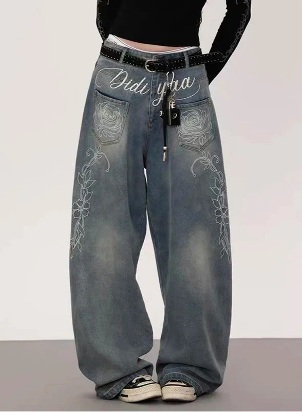 Sleek 2000s Japanese Relaxed Blue Stitched Denim