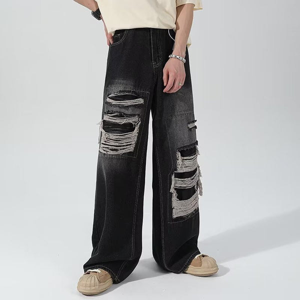 Washed Ripped Wide-Leg Denim alternatif görünüm