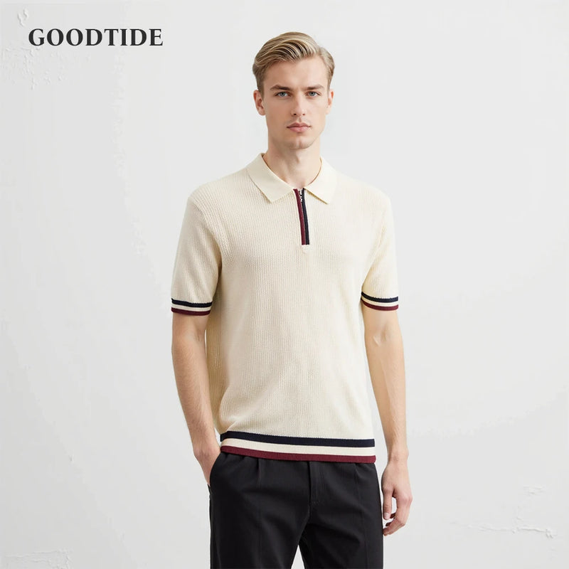 Çizgili Polo Yaka Tişört, önden görünüm — Navra Wear