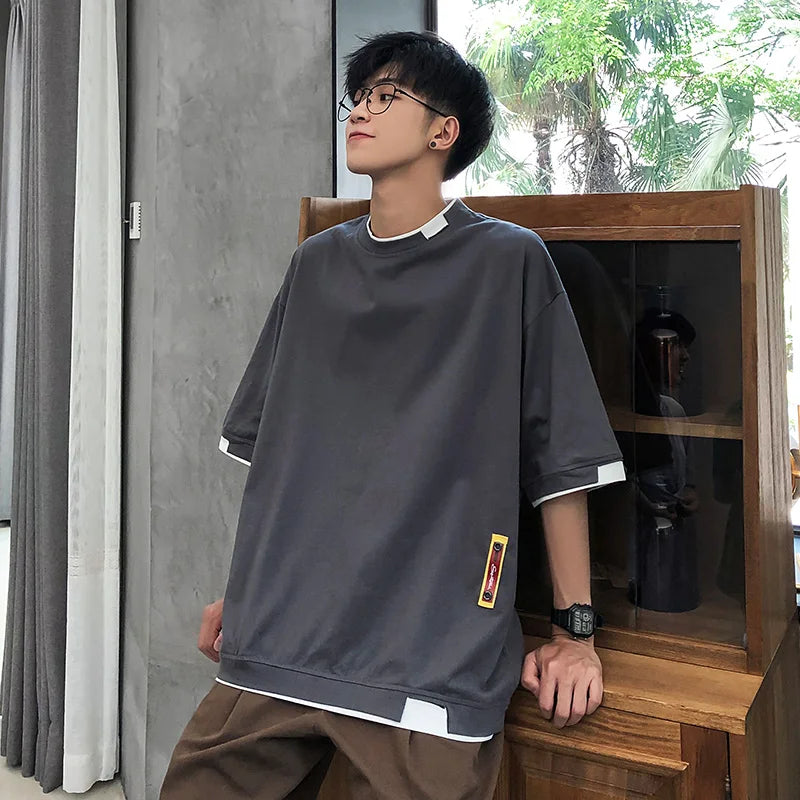 Dalga Baskılı Oversize Tişört, önden görünüm — Navra Wear