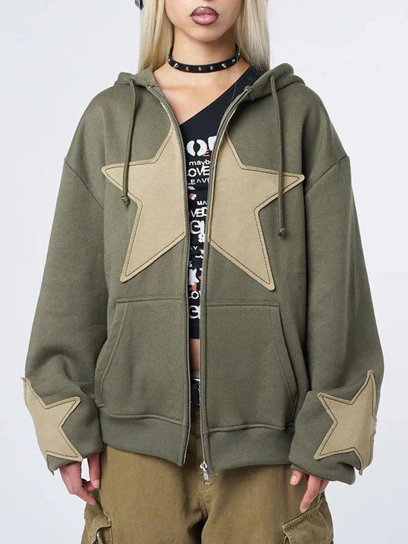2000s Star-Patch Zip-Up Sweatshirt