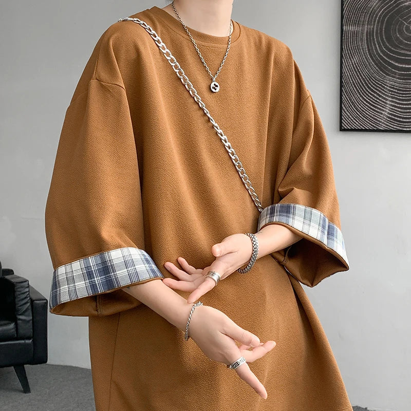 Iced Relaxed-Cut Plaid K-Wave Style T-Shirt