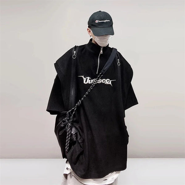 Men's Throwback Anti-Establishment Zipper Sport-Collar T-Shirt