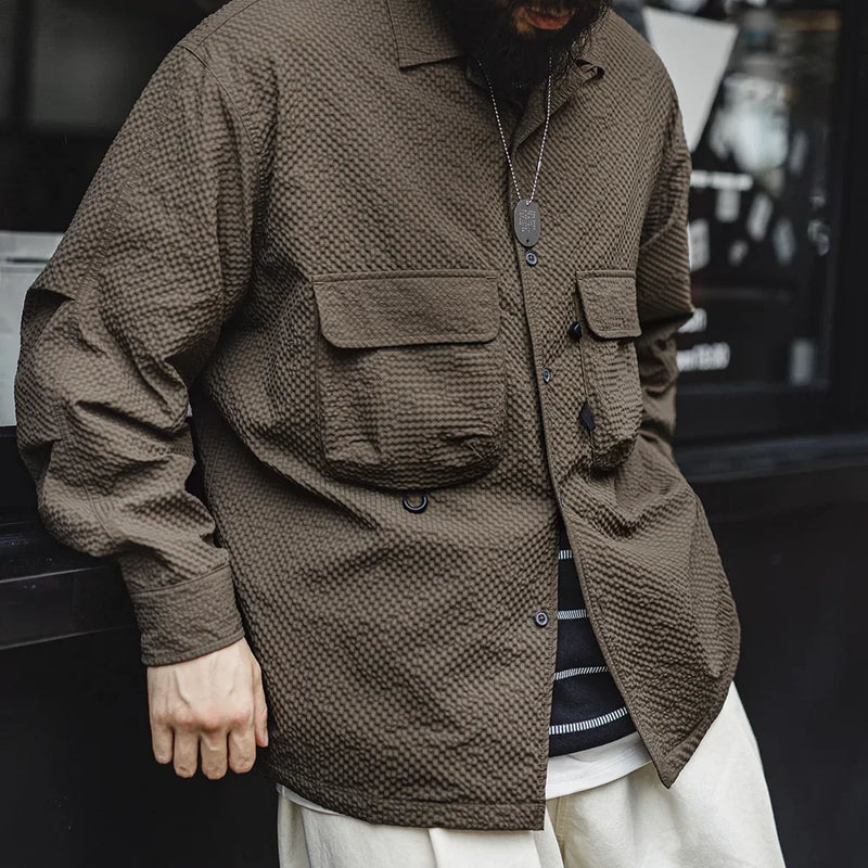 Seersucker No-Iron Cuban Collar Mens Shirt