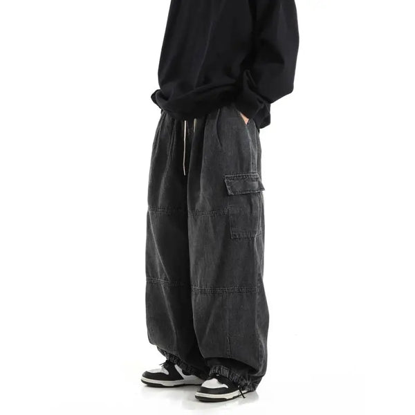 Black Relaxed Utility Denim Trousers