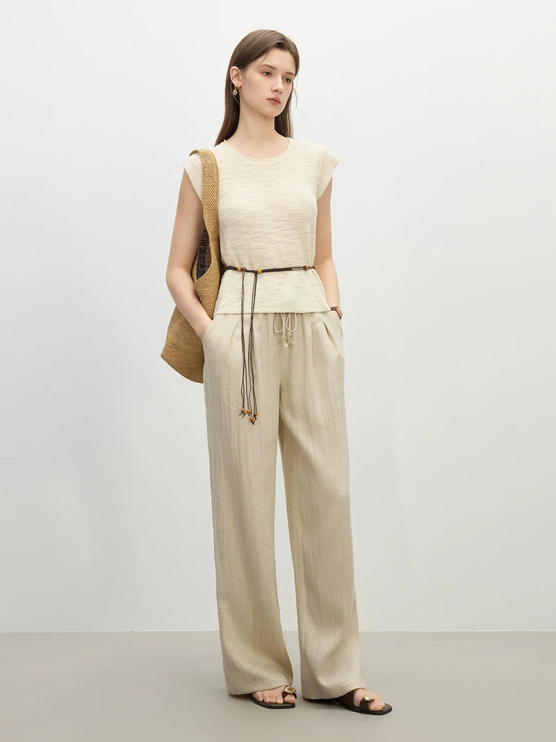 Linen Elastic High-Rise Trousers