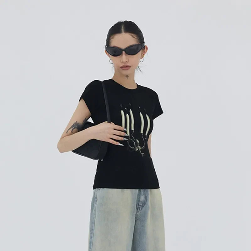 Torn-Vibe Aesthetics Retro-Faded Print Short T-Shirt