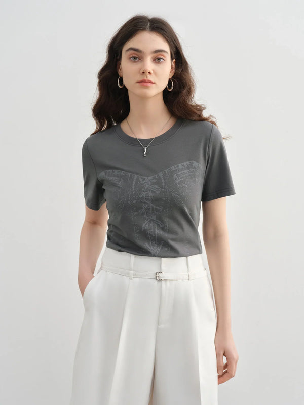 Neck Round Print Slogan Slimming T-Shirt