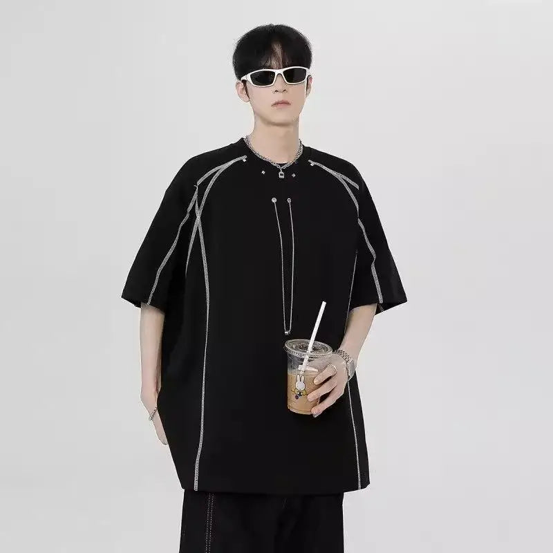 Block-Style Air-Light Stars-and-Stripes Black Short Sleeve T-Shirt