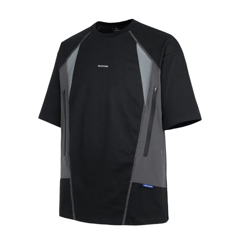 Techwear Punk Patchwork Tişört, kombin görünüm — Navra Wear