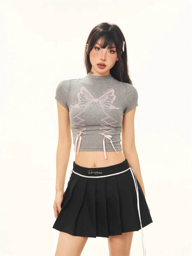 Throwback Bow Short Sleeve Above-Waist T-Shirt
