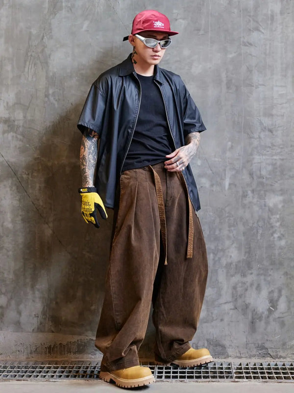Brown Faded Easy Cut Wide Denim