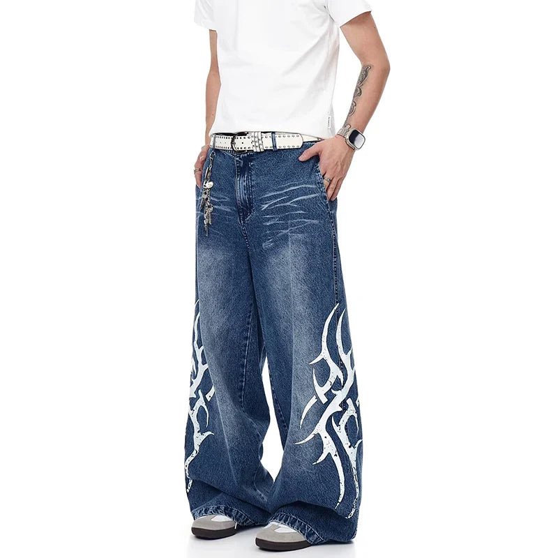 summer Breathable High-Rise Bell Leg Printed Denim