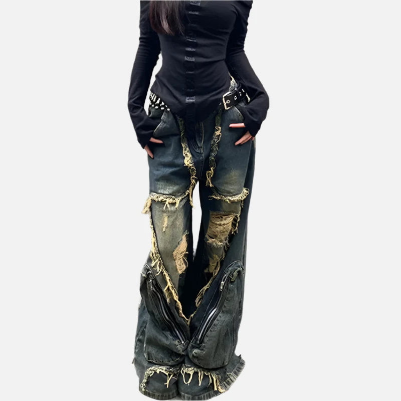 Yıkanmış Yırtık Detaylı Jean Pantolon, önden görünüm — Navra Wear