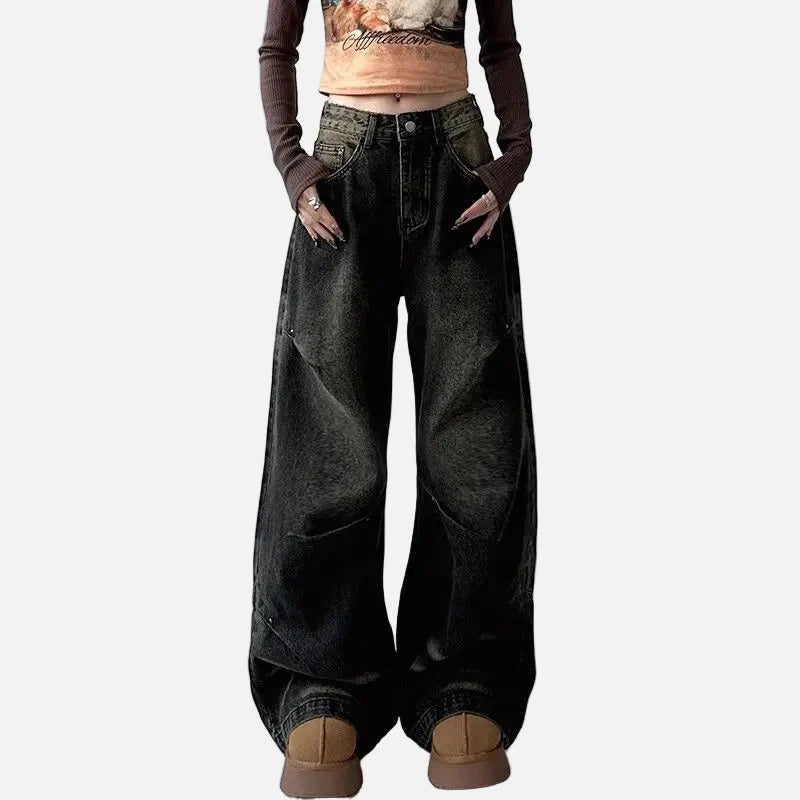 Durable Relaxed Mid Waist Bell Leg Denim
