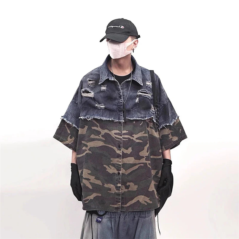 Camo Splice Vintage Denim Top