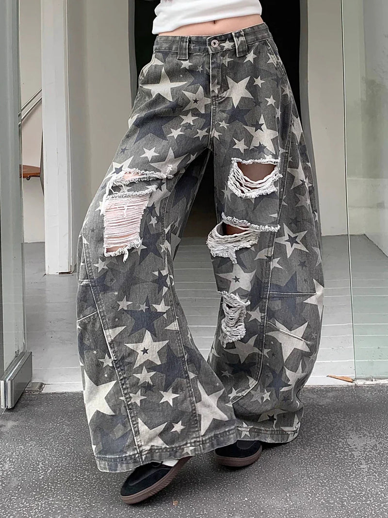 Camo Destroyed Easy Cut Boyfriend Denim