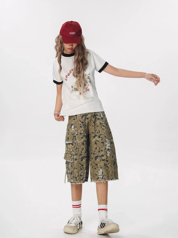 Modern Heritage Woodland Wide Leg Torn Denim Shorts