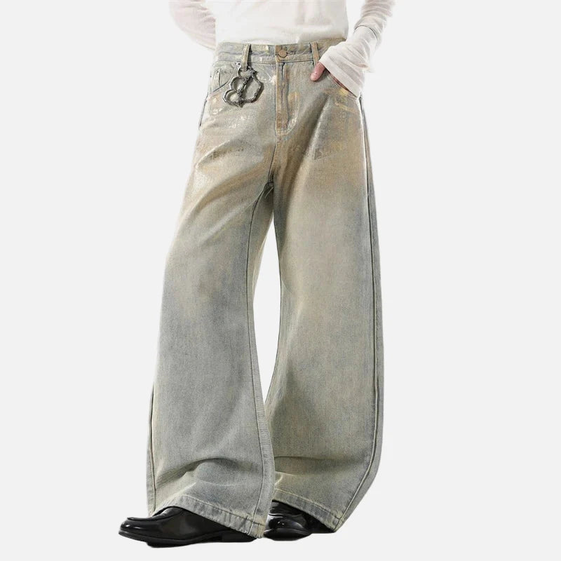 Chic Coated Printing Rinse Bell Leg Denim
