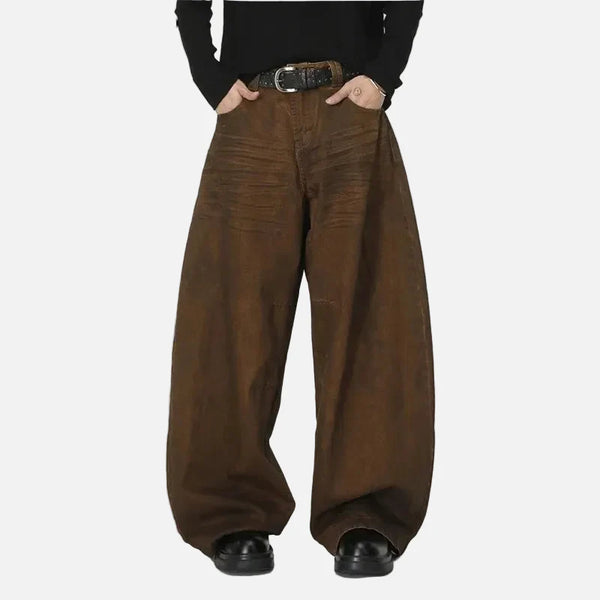 Western Style Rinse Brown Faded Denim