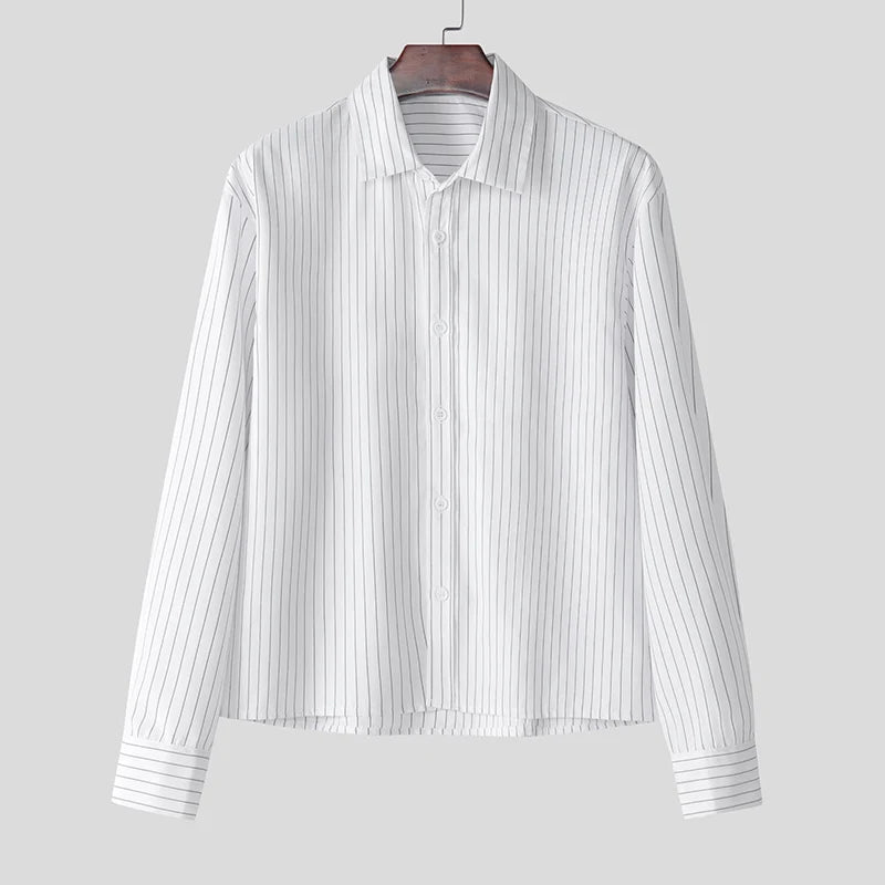 Kore Stili Çizgili Crop Gömlek, önden görünüm — Navra Wear