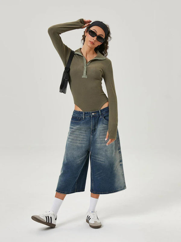 Timeless Rinse Ombre Wide Leg Denim Shorts