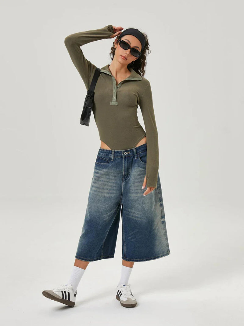 Timeless Rinse Ombre Wide Leg Denim Shorts