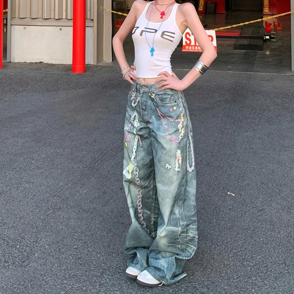 Chic Classic High Waisted Link Print Denim