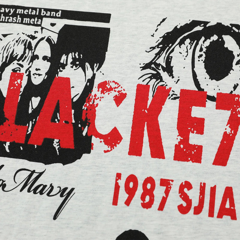 Y2K Hip-Hop Baskılı Uzun Kollu Tişört, model üzerinde — Navra Wear