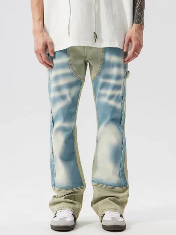 Blue Mosaic Relaxed Stacked Bell Leg Flow Denim