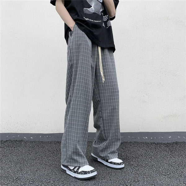 Plaid Ease Straight Wide-Leg
